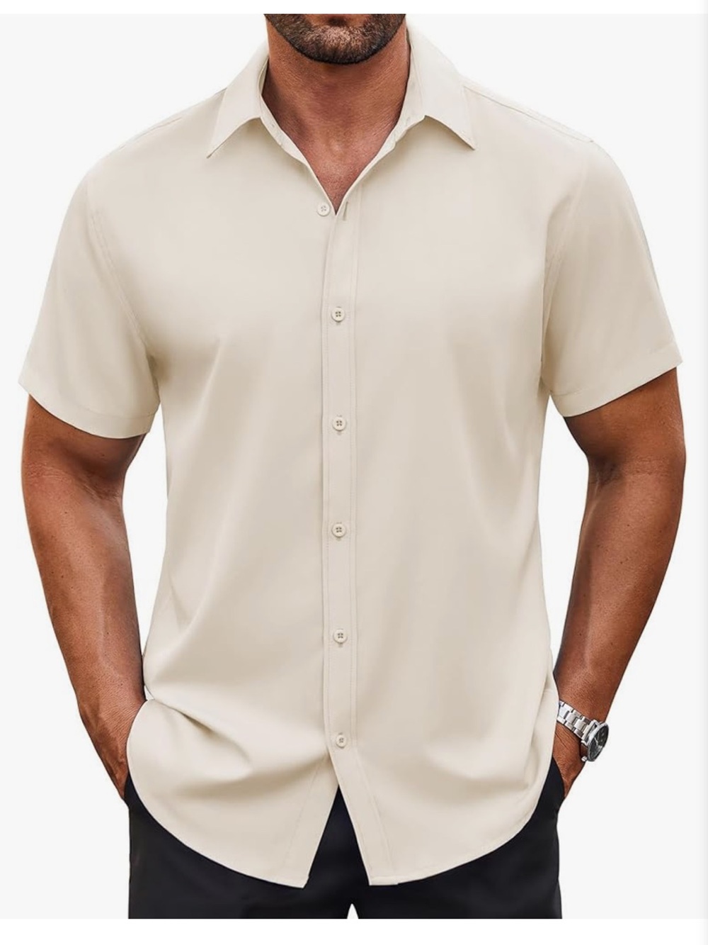 Men's Cream Button-Up Shirt